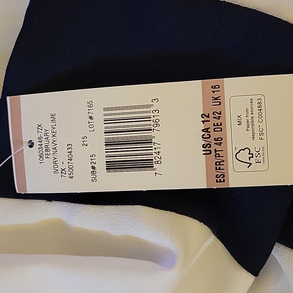 Evan-Picone Black Label Ivory Navy & Key Lime striped sleeveless dress 12 NEW… - Picture 5 of 7